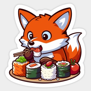 Fox Eating Sushi Sticker